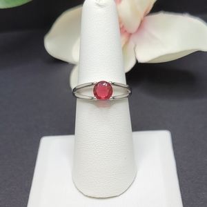 Size 7 Ring with Light Red Gemstone Silver Band